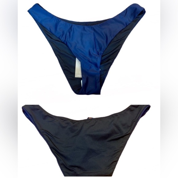 NWT J. Crew Reversible Navy/Black Curved Waist Cheeky Bikini Bottom, Mid Rise, M - Picture 1 of 13